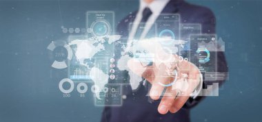 Kullanıcı arabirimi ekranlarını simgesiyle, istatistikleri tutan işadamı ve 