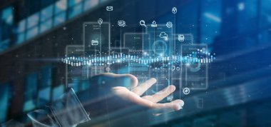 Kullanıcı arabirimi ekranlarını simgesiyle, istatistikleri tutan işadamı ve 
