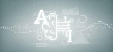 Yarım akıllı yapay zeka simgesi ve yarısı 3d devre