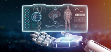 Cyborg el futuristik bir şablon tıbbi tutarak arabirim hud 