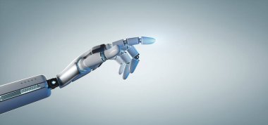 Cyborg robot el bir üniforma arka planda 3d render