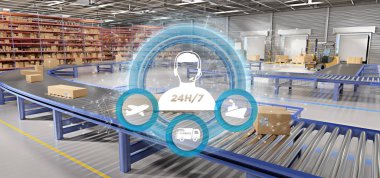 Müşteri hizmet kavramı üzerinde bir ambar arka plan 3d render