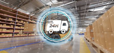 Hızlı teslim sistemi kavramı üzerinde bir ambar arka plan 3d render