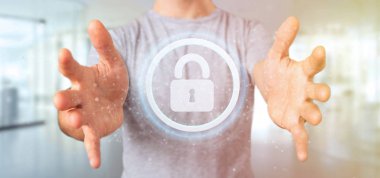 bir kalkan web güvenlik kavramı 3d render tutan adam