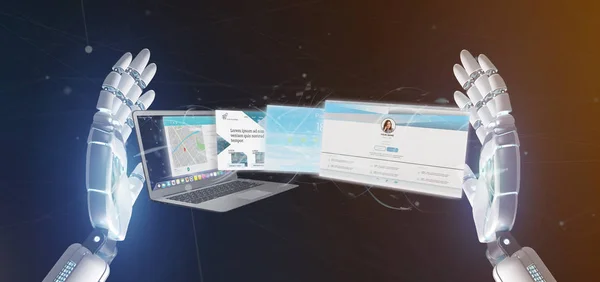 サイボーグ手ラップトップ scr 外出ウェブサイト アプリケーション — ストック写真