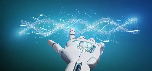 Cyborg ręka trzyma w renderingu 3d oddział Dna — Zdjęcie stockowe