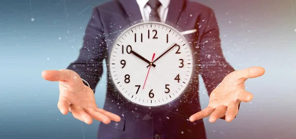 Man holding a clock timer 3d rendering — Stock Photo, Image