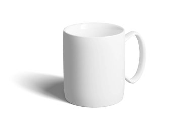 Beyaz bir arka plan üzerinde seramik kupa, alay et