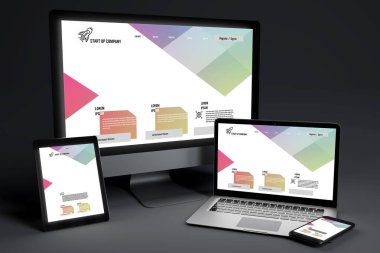 Karanlık bir arka plan - 3d render üzerinde cihazların alay et