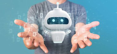 İkili kod 3d render ile sohbet etmek tutan işadamı