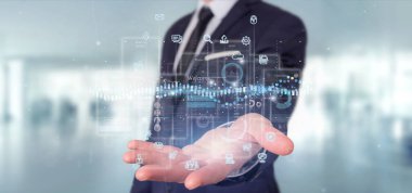 Kullanıcı arabirimi ekranlarını simgesiyle, istatistikleri tutan işadamı ve 