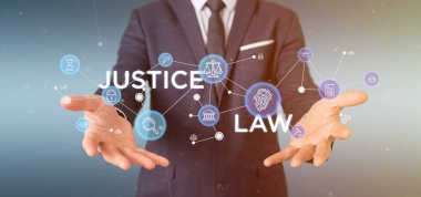 Bulut da ile Adalet ve hukuk simgesi Bubble tutan işadamı