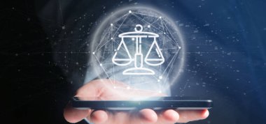 Bulut da ile Adalet ve hukuk simgesi Bubble tutan işadamı