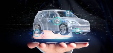 Checkings 3d render ile bir Smartcar holding adam