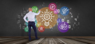 İşadamı Derma bulutu önünde başlatmak simgesi bubbl kadar