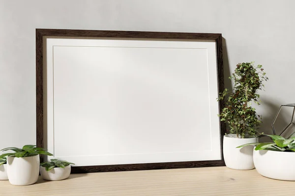 Frame mock up with plants on a shelf - 3d rendering