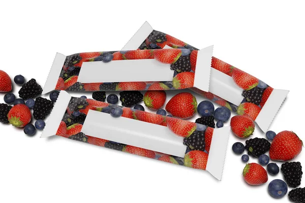 Mock up de uma embalagem de barra de cereais em um fundo branco com vermelho — Fotografia de Stock