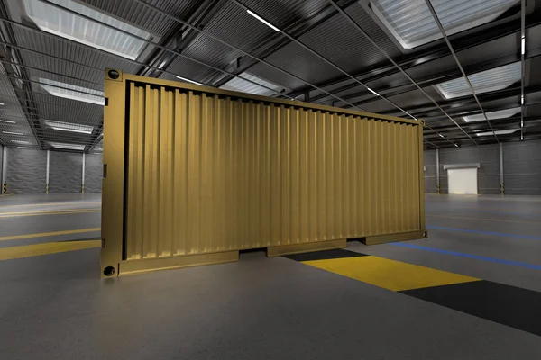 Attrappe eines Containers auf einem Lager - 3D-Rendering — Stockfoto