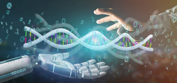 Data kodade Dna med binär fil runt 3d-rendering — Stockfoto