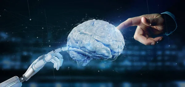 Cyborg el bir yapay beyin 3d render tutarak — Stok fotoğraf