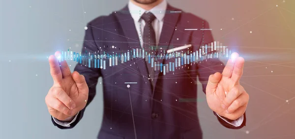 Geschäftsmann mit einem Unternehmen Börse Handel von Daten infor — Stockfoto