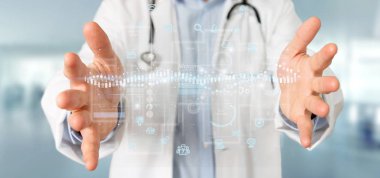 Kullanıcı arabirimi ekranlarını simgesi, istatistikleri ve veri ile tutan doktor 