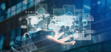 Kullanıcı arabirimi ekranlarını simgesiyle, istatistikleri tutan işadamı ve 