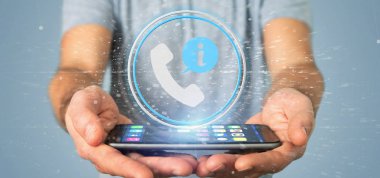 Müşteri ve yardım hattı servis otobüs tutan işadamı