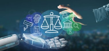 Cyborg el bulut da ile Adalet ve hukuk simgesi Bubble tutarak