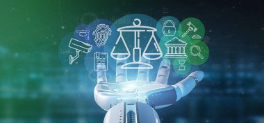 Cyborg el bulut da ile Adalet ve hukuk simgesi Bubble tutarak