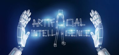 Lşıktan yapılmış bir yapay zekası robot tutan cyborg el