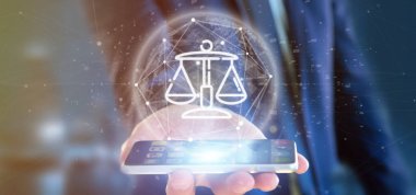 Bulut da ile Adalet ve hukuk simgesi Bubble tutan işadamı