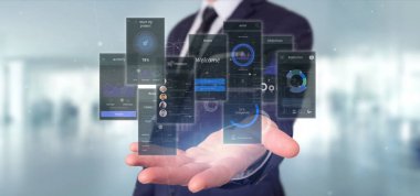 Kullanıcı arabirimi ekranlarını simgesiyle, istatistikleri tutan işadamı ve 