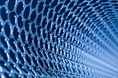 Grafin moleküler nano teknoloji yapısı üzerinde mavi bir adam
