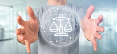 Bulut da ile Adalet ve hukuk simgesi Bubble tutan işadamı