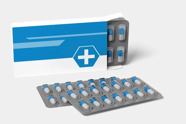 Gyógyszeripari csomagolás makett - 3d renderelés — Stock Fotó