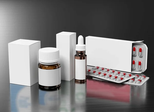 Embalaje farmacéutico Mockup - 3d renderizado —  Fotos de Stock