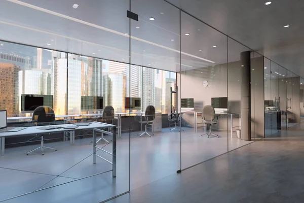 Glas Office rum vägg Mockup - 3d rendering — Stockfoto