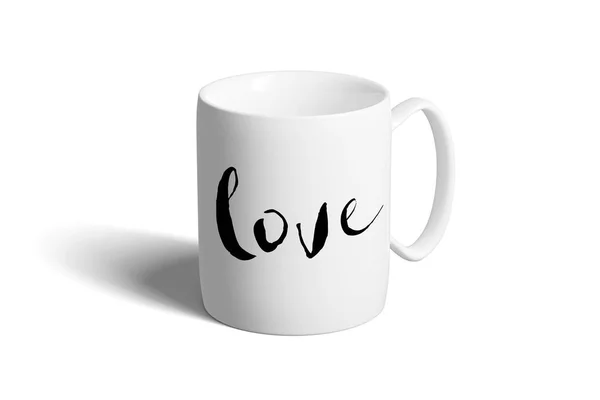 Mock up de uma caneca de cerâmica em um fundo branco — Fotografia de Stock