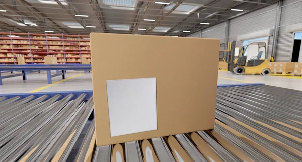 Cardbox maqueta en un almacén - 3d renderizado —  Fotos de Stock