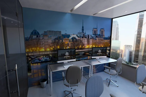 Cam ofis oda duvar Mockup - 3d render — Stok fotoğraf