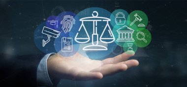 Bulut da ile Adalet ve hukuk simgesi Bubble tutan işadamı