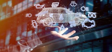 Smartcar simgesi bir otomobil 3d render etrafında tutan adam