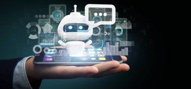 İkili kod, ileti ve veri 3 ile sohbet etmek tutan işadamı