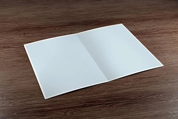 Burla de un folleto sobre un fondo de madera - 3d renderizado — Foto de Stock