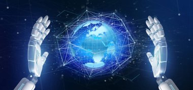 Cyborg el bir toprak küre üzerinde bağlı bir ağ tutan