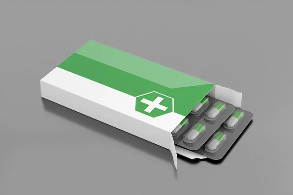 Makieta farmaceutycznych opakowań - 3d renderowania — Zdjęcie stockowe