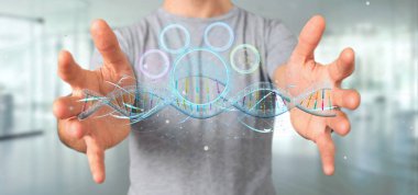 Bir 3d tutan işadamı Dna render