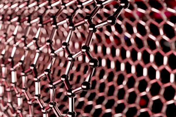 Graphene molecular nano technology structure on a red background