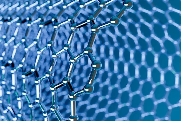 Molekulare Struktur der Graphen-Nanotechnologie auf blauem Hintergrund — Stockfoto